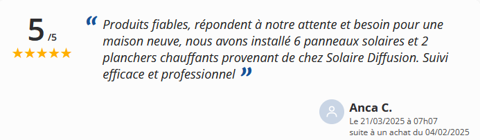 L'avis d'Anca pour son installation de chauffage solaire avec des produits Solaire Diffusion